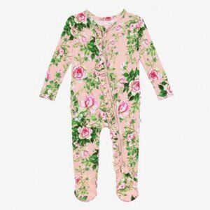 Posh Peanut Bamboo Floral Zip-Front Baby Footie Pajamas‎ With Ruffles 12-18M